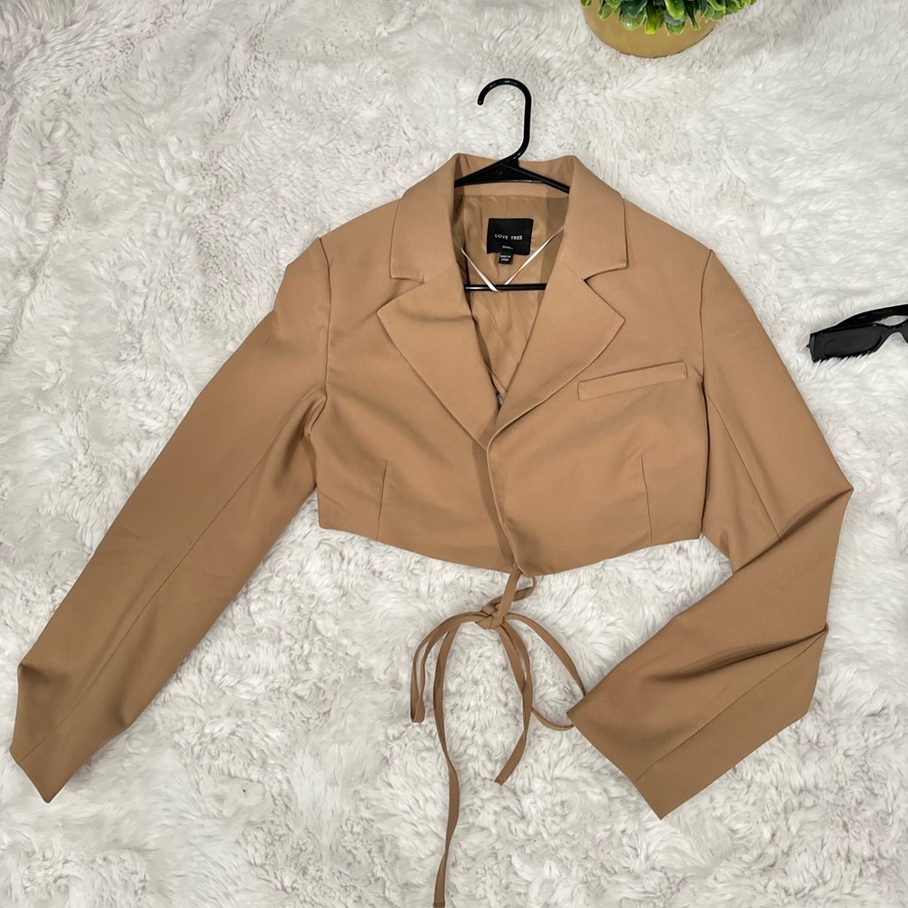 Love Tree Tan Blazer with Tie Accent